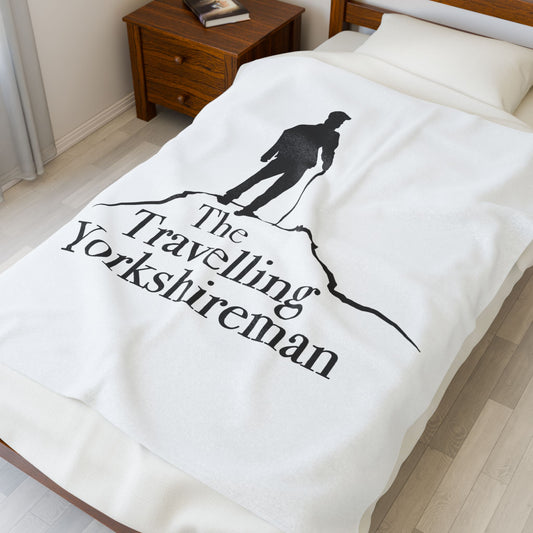 Travelling Yorkshireman Velveteen Plush Blanket, Cozy Gift for Travel Lovers, Warm Throw for Home Decor, Personalised Blanket, Hiking Decor